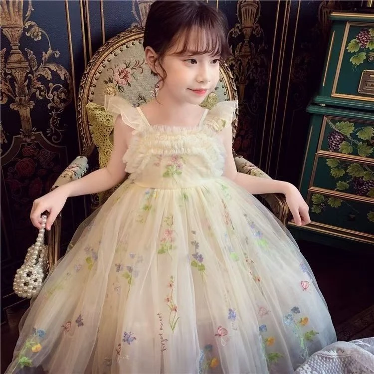 女童连衣裙夏装2025新款夏季洋气女孩公主儿童碎花吊带裙蝴蝶裙子