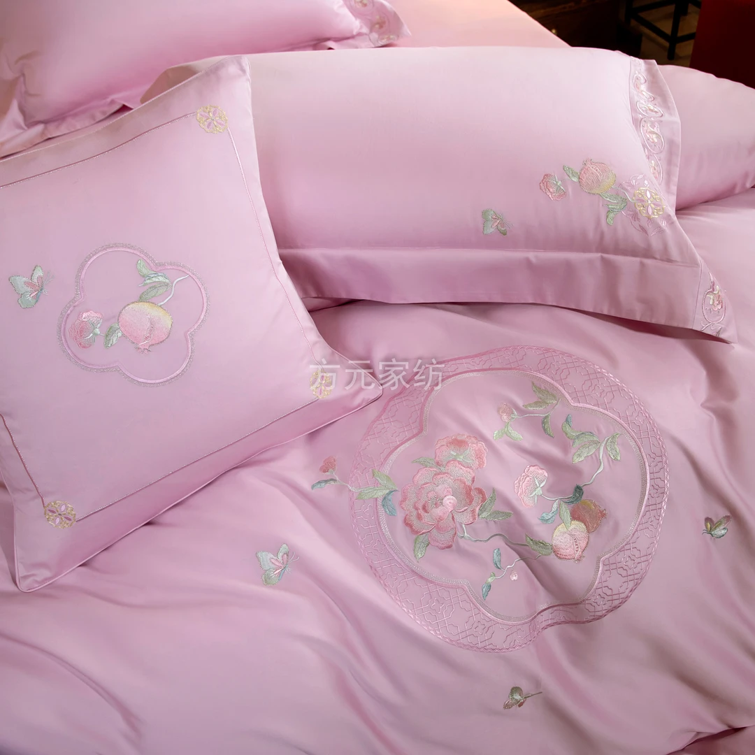百子团福bztf结婚乔迁礼品【全棉贡缎四件套】丝滑绣花高档轻奢