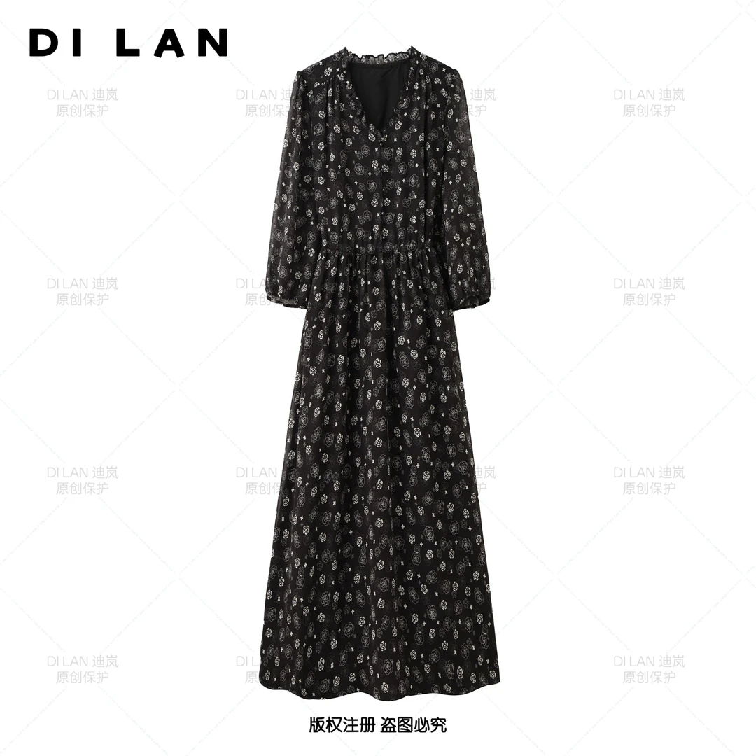 【山茶花A】法式连衣裙女新款气质显瘦穿搭时尚洋气印花长裙2603