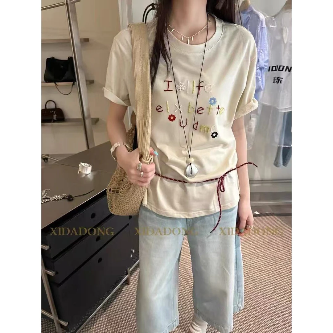 T2025#喜大东#简约通勤百搭减龄字母套头T(福利)