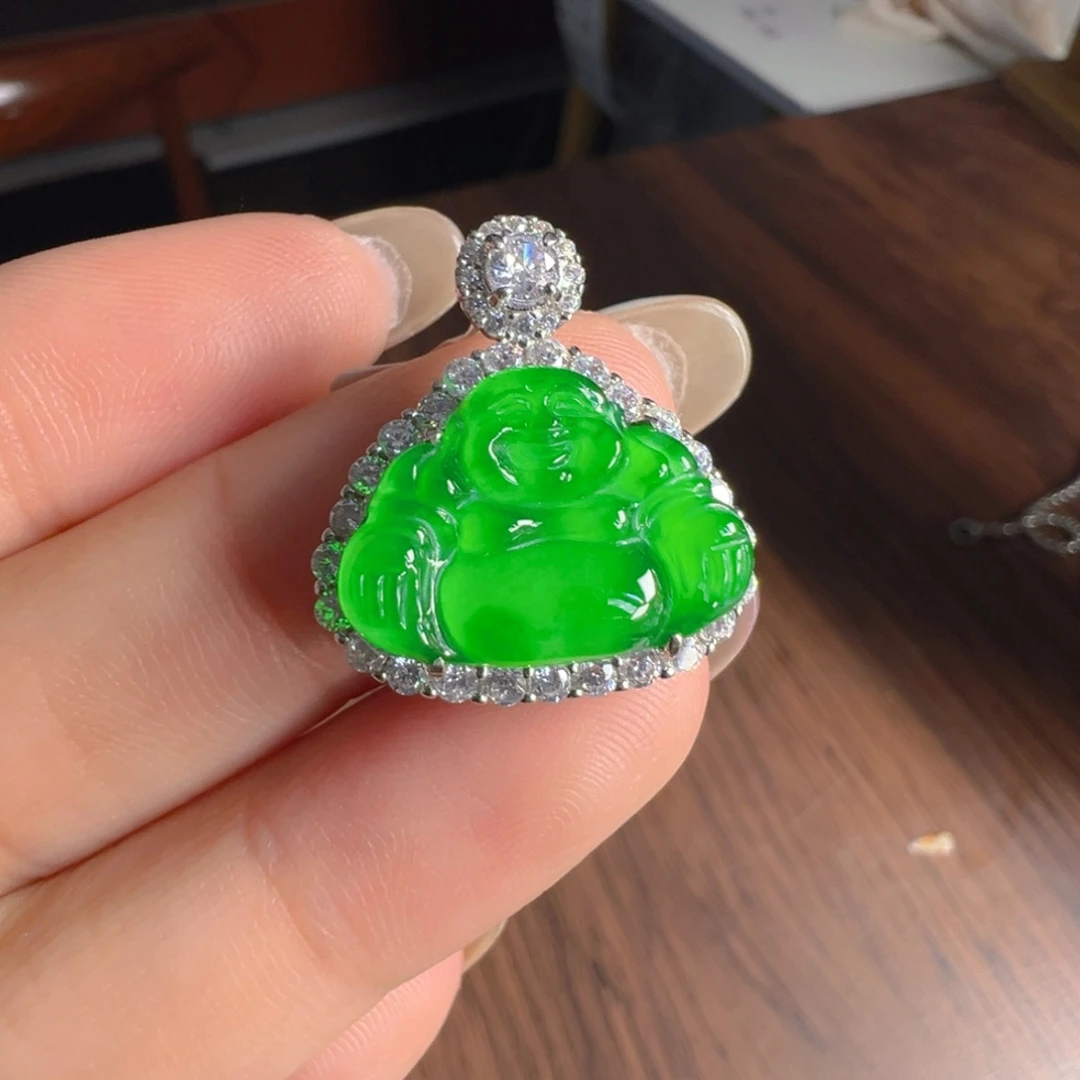 翡翠银S925镶嵌颈饰佛公