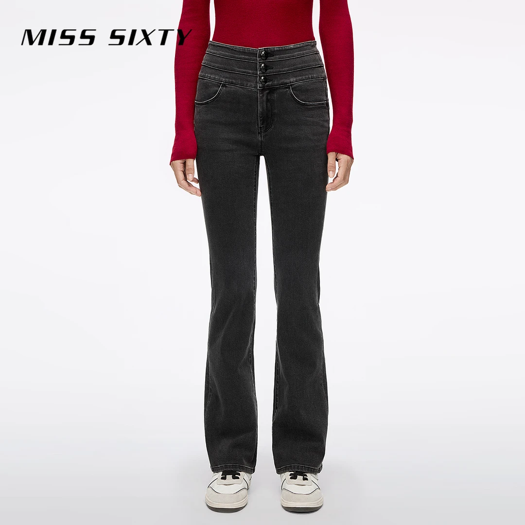 Miss Sixty2025秋季新款牛仔裤女复古三环高腰修身显瘦微喇叭裤