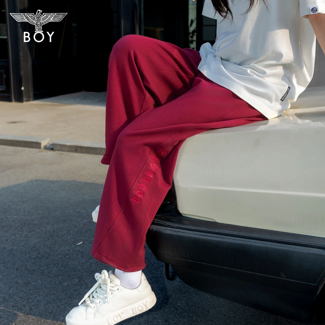 BOY LONDON秋季长裤安可拉红直筒裤字母刺绣宽松针织裤子N15012