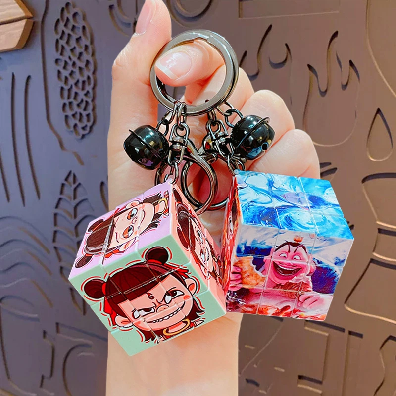 哪吒魔童闹海敖丙创意卡通图案魔方钥匙扣包包挂件钥匙链小礼品
