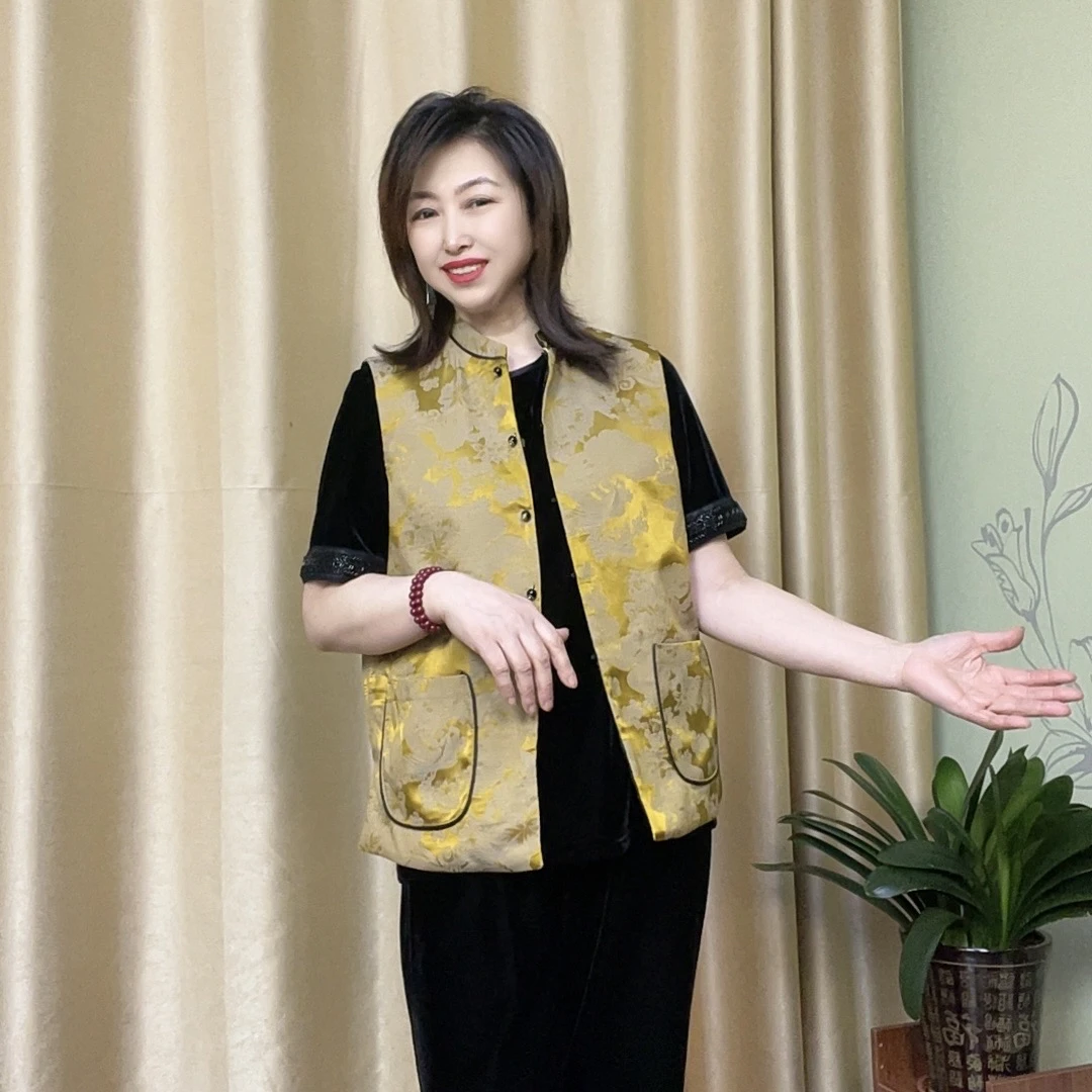 民族风提花春季女立领双面穿马夹