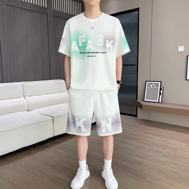 初中生套装男大童新款青少年夏季男装帅气学生潮流男孩短袖t恤