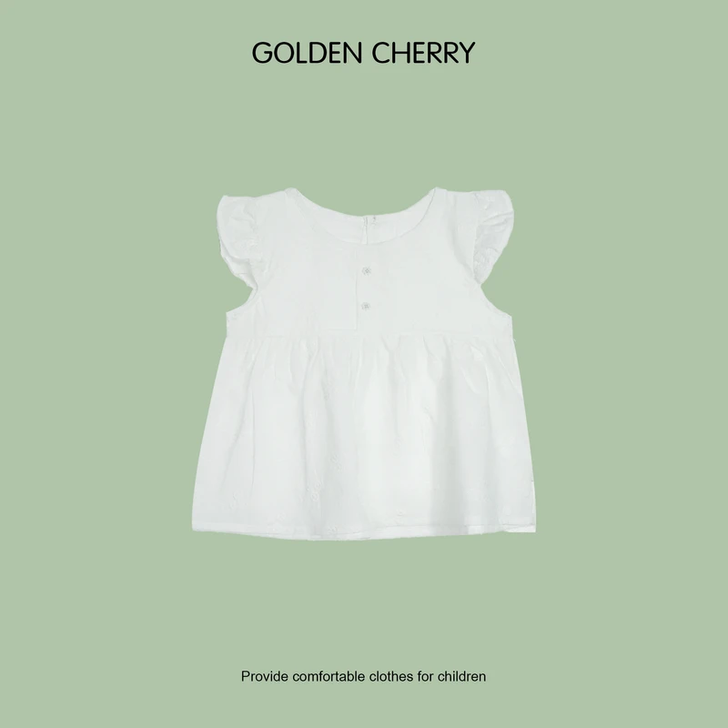 y【金樱桃Golden cherry】小童白色两粒扣飞袖洋气百搭娃娃衫QDD605