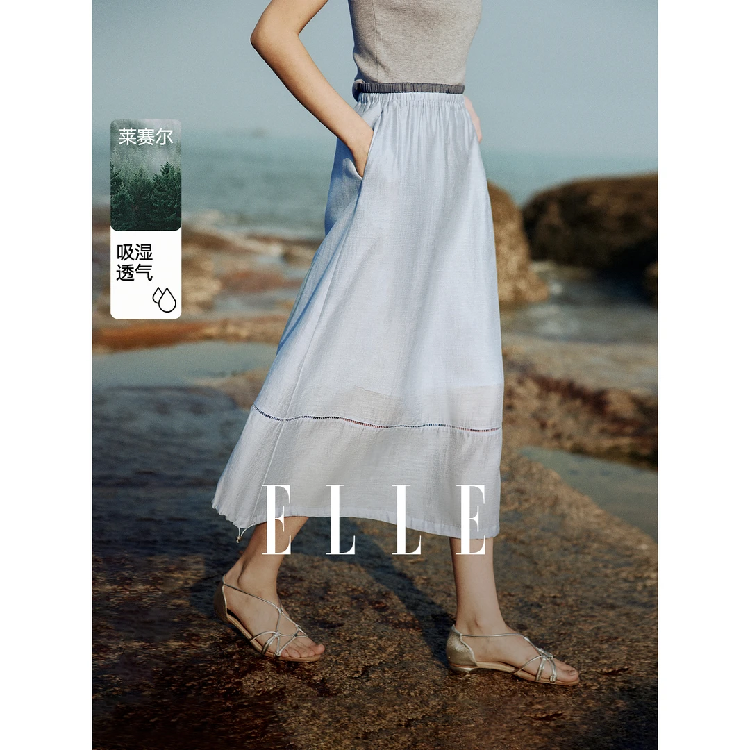 ELLE法式镂空苞裙女2025夏季新显瘦复古小众a字ER50782
