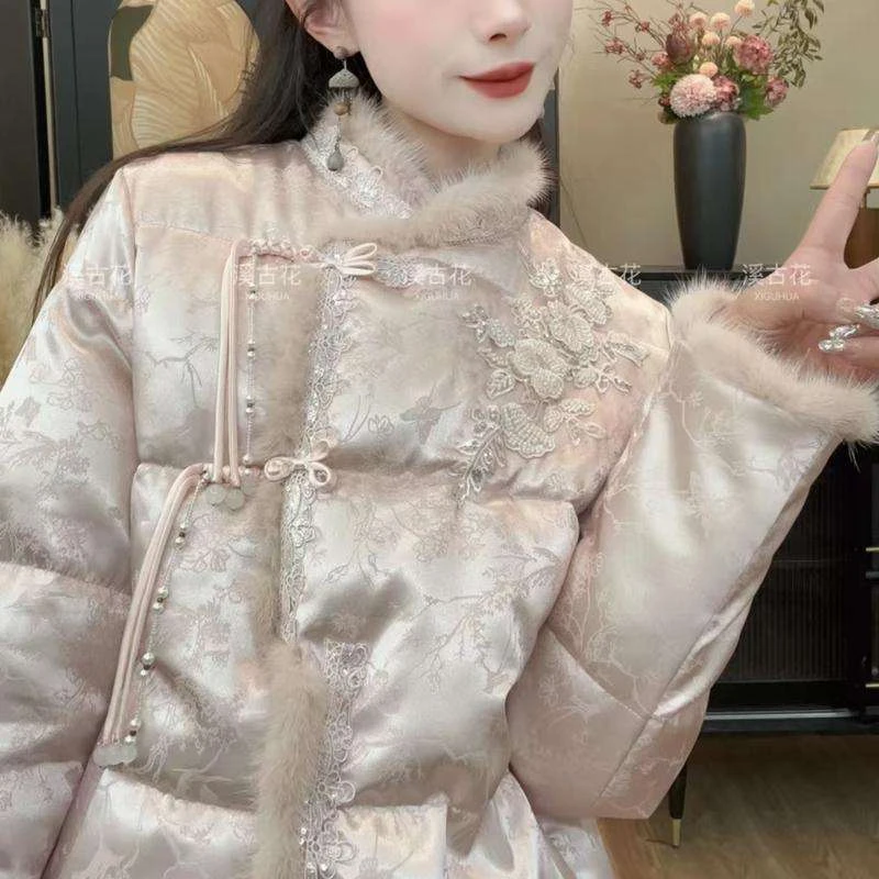 新中式国风刺绣花盘扣棉服女装新款2025冬季立领女款加绒加厚棉服