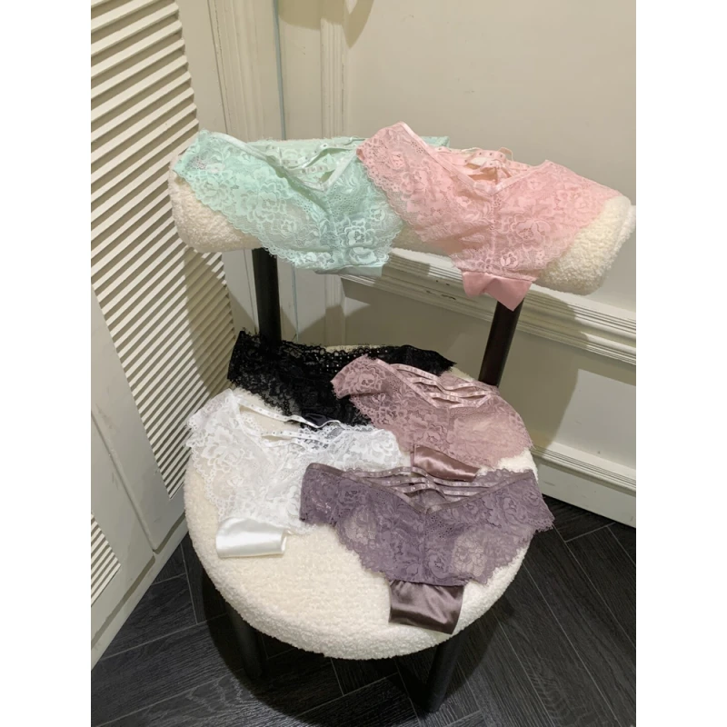 蕾丝女士三角内裤镂空带钻绑带低腰性感
