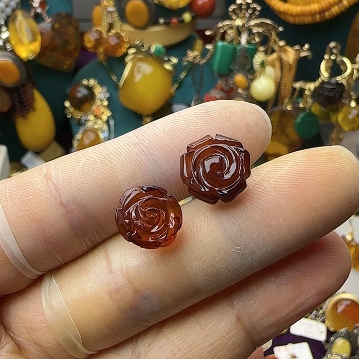 琥珀银S925镶嵌耳饰