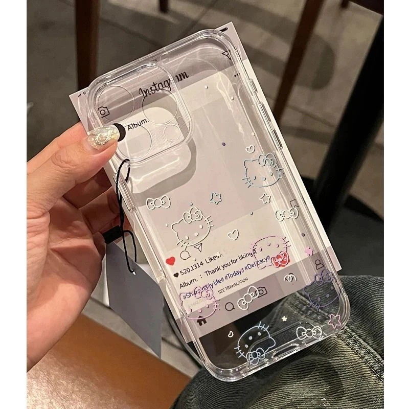 线条简笔凯蒂猫适用苹果16PROMAX手机壳iPhone15软妹14卡通13可爱