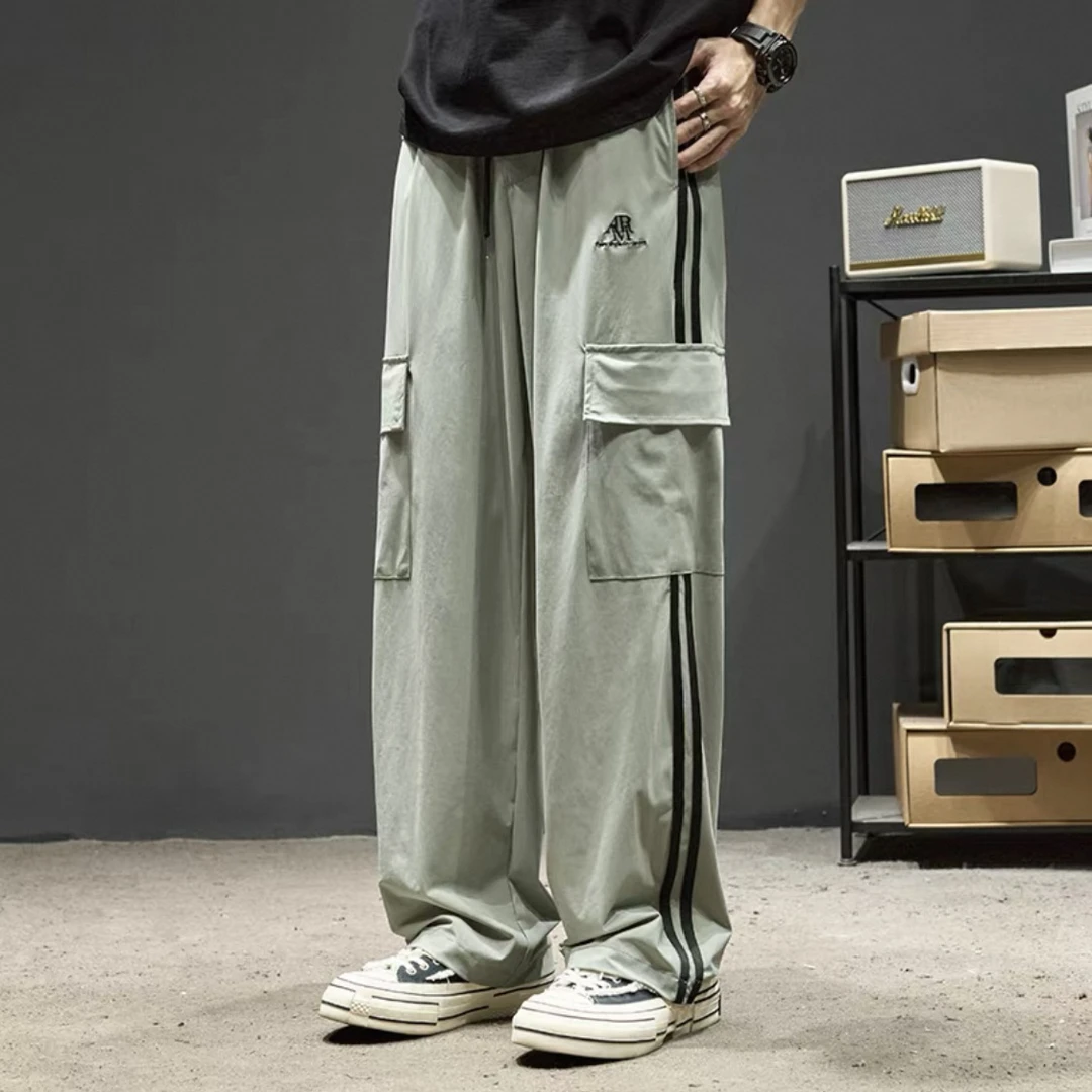 新款速干裤子男夏季美式潮牌多口袋痞帅伞兵裤宽松直筒薄款工装裤