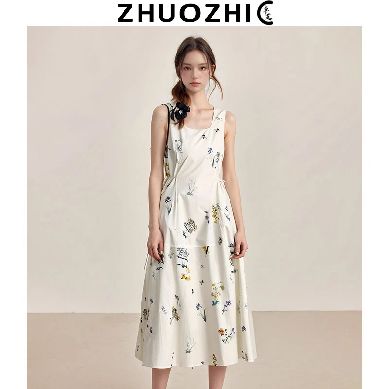 [特价]法式浪漫碎花侧腰系带连衣裙2025夏季新款甜美收腰显瘦裙子