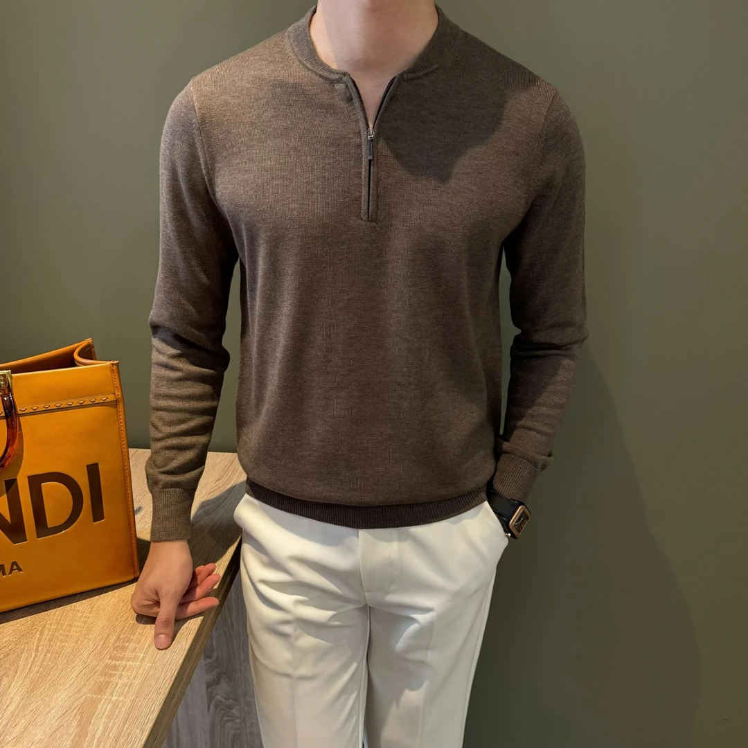 WUSHE物社【保暖羊毛】秋冬男士半拉链纯色针织衫时尚修身简约毛衣