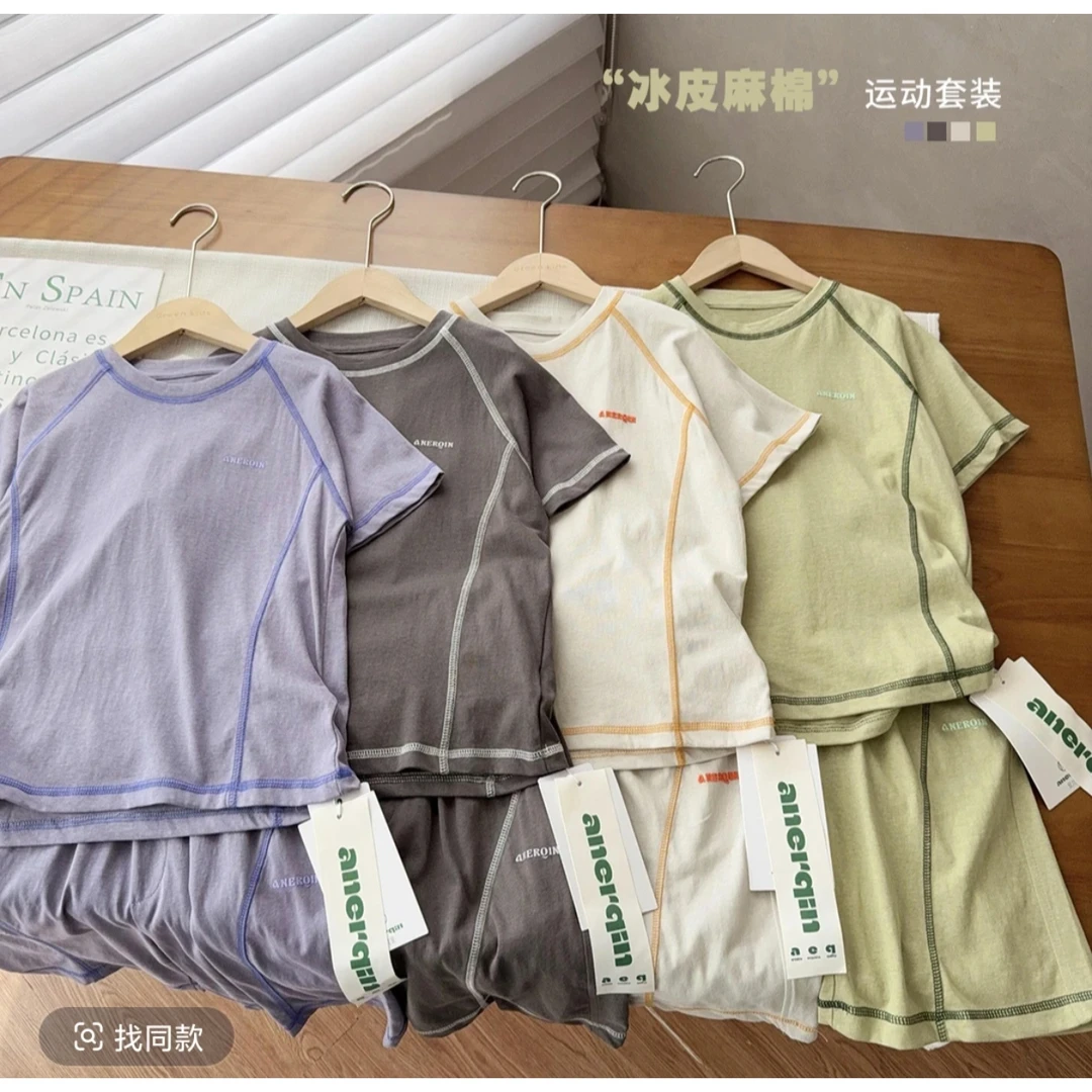 男童夏季新款清爽麻棉套装中大童凉感速干运动两件套男女短袖6104