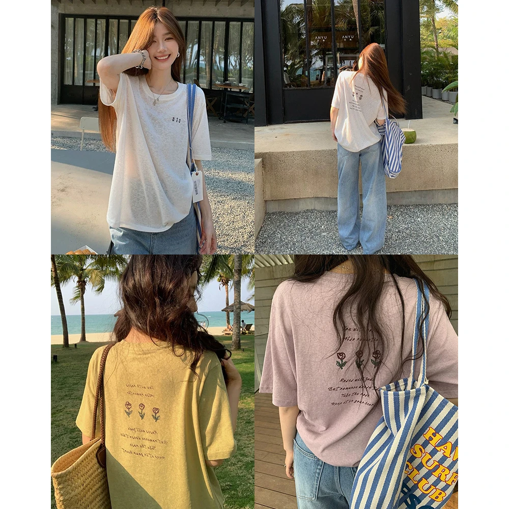 【mimius】婷婷 日系松弛元气感休闲宽松玫瑰花短袖上衣 G05264