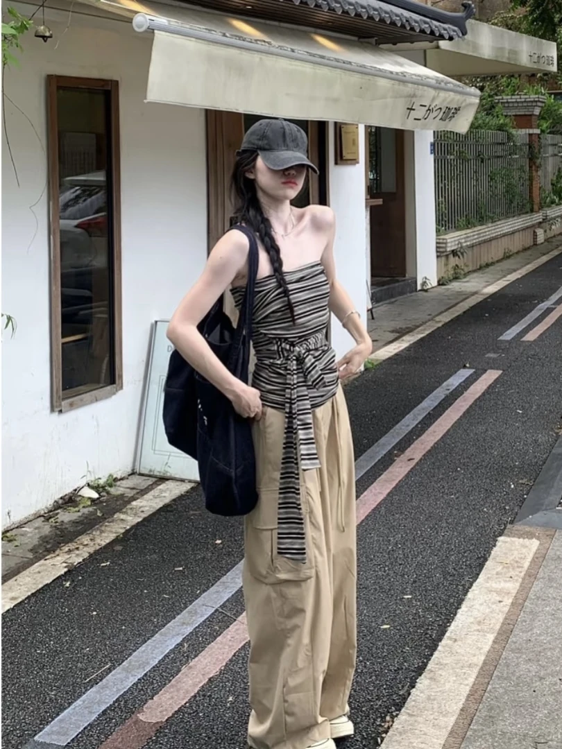 「阿男Anna」抹胸条纹  新款ins风抹胸辣妹显瘦修身 024-AN004