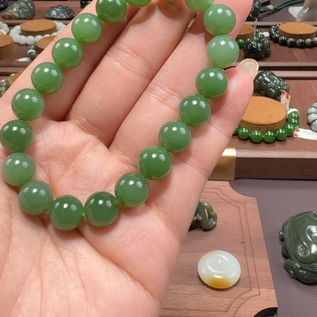 和田玉（碧玉）未镶嵌手链粉青10 俄