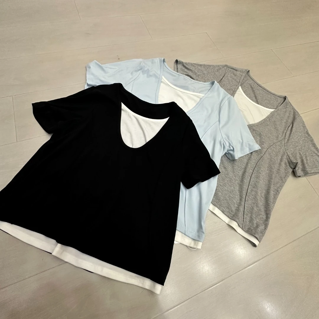 定制不支持7天无理由假两件短袖T恤收腰线短袖显瘦5120