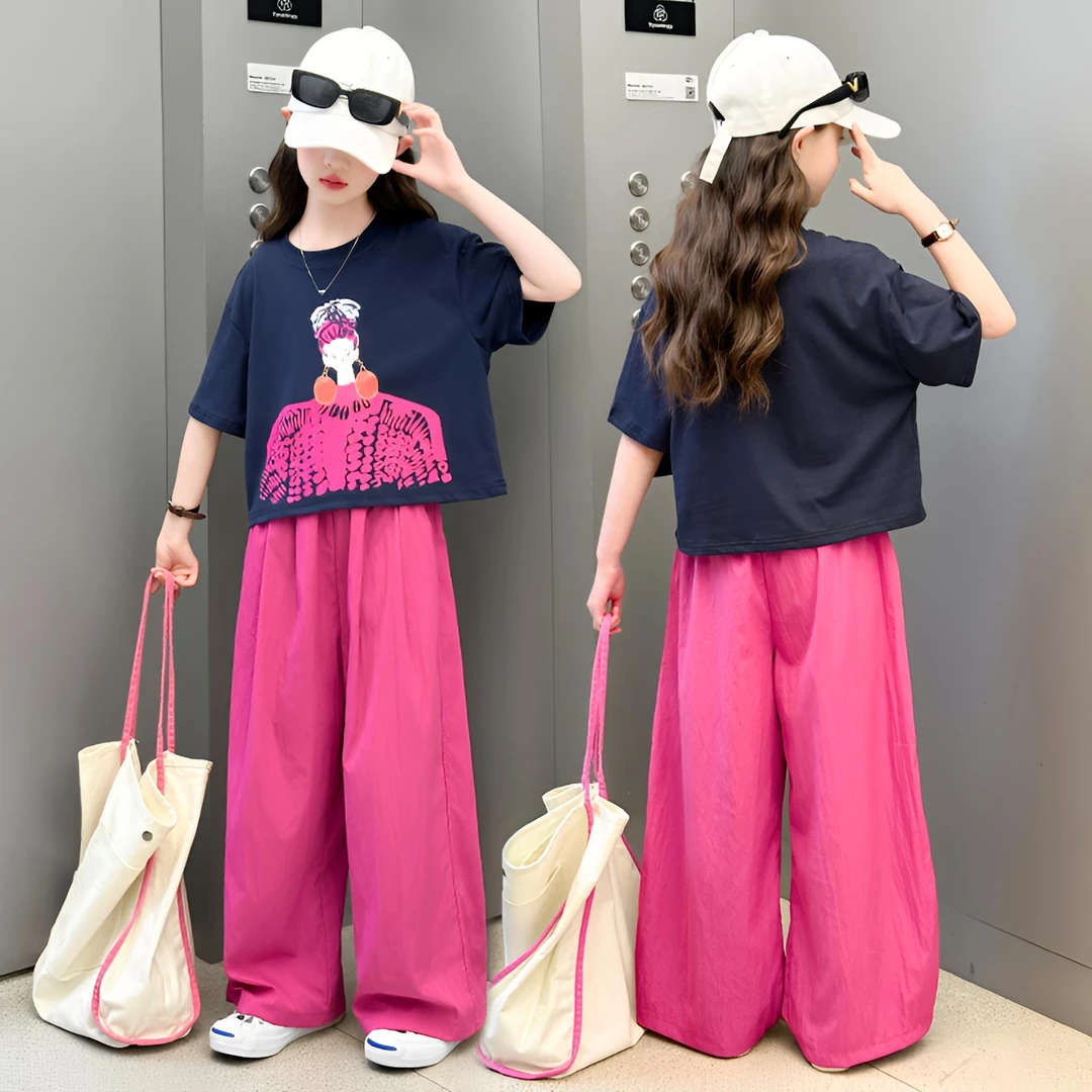 女童夏款套装设计款大童洋气韩版宽松夏季薄款休闲风阔腿裤两件套