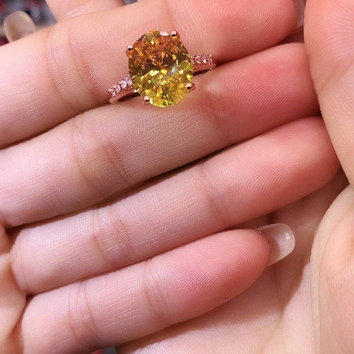 黄晶戒指银S925镶嵌戒指