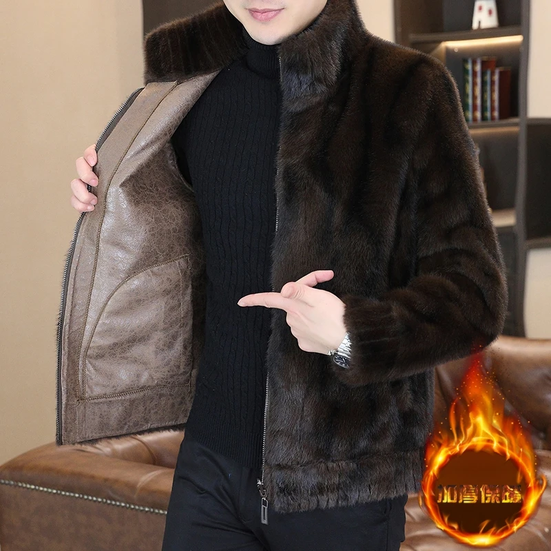 男士2025冬季新款水貂绒双面穿立领夹克男装保暖皮毛一体男款外套