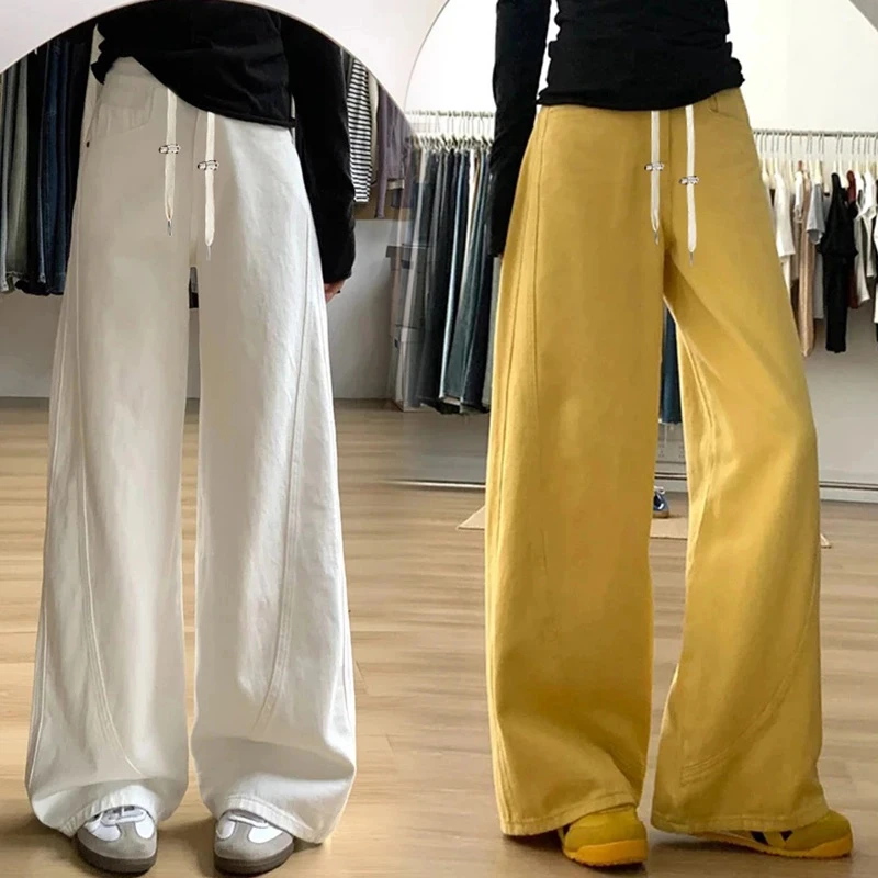 孕妇裤子春夏新款时尚宽松直筒阔腿弯刀裤猪鼻扣调节牛仔裤休闲裤