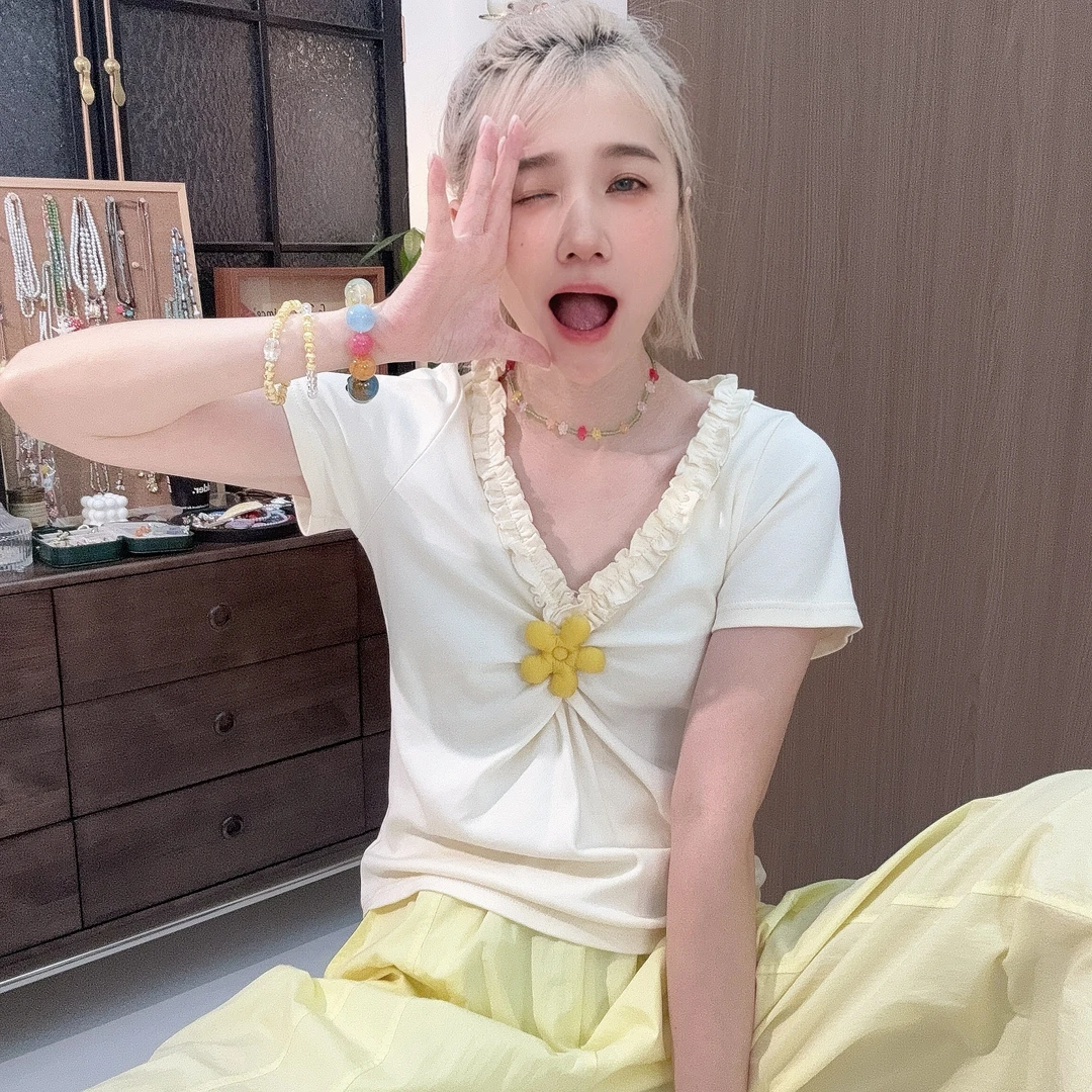 Apr.【奶油雏菊】花苞荷叶领夏季宽松时尚小众减龄T恤女25ST388