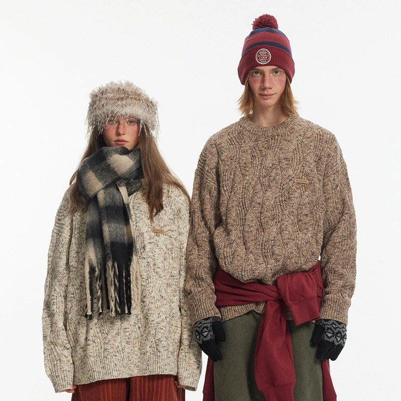 【李晨nic】江南先生美式复古毛衣秋冬情侣宽松针织衫JN43K001