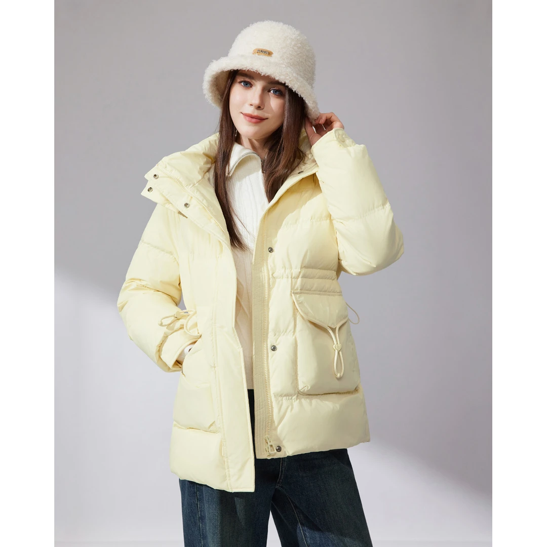 IEF/爱依服2025冬季新款韩版通勤风立领白鸭绒保暖羽绒中长款外套