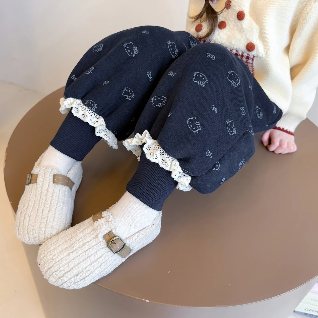 女童加绒裤子冬装2025新款一体绒加厚洋气儿童休闲裤女宝宝卫裤