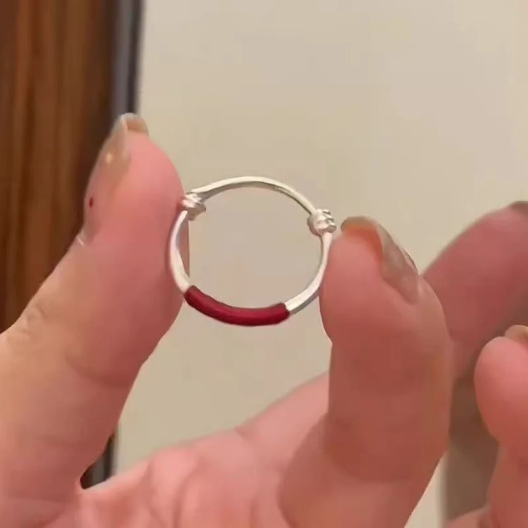 合金塑料戒指 【艺凡】极简风闭口素圈滴油仿红绳编织缠绕戒指高级