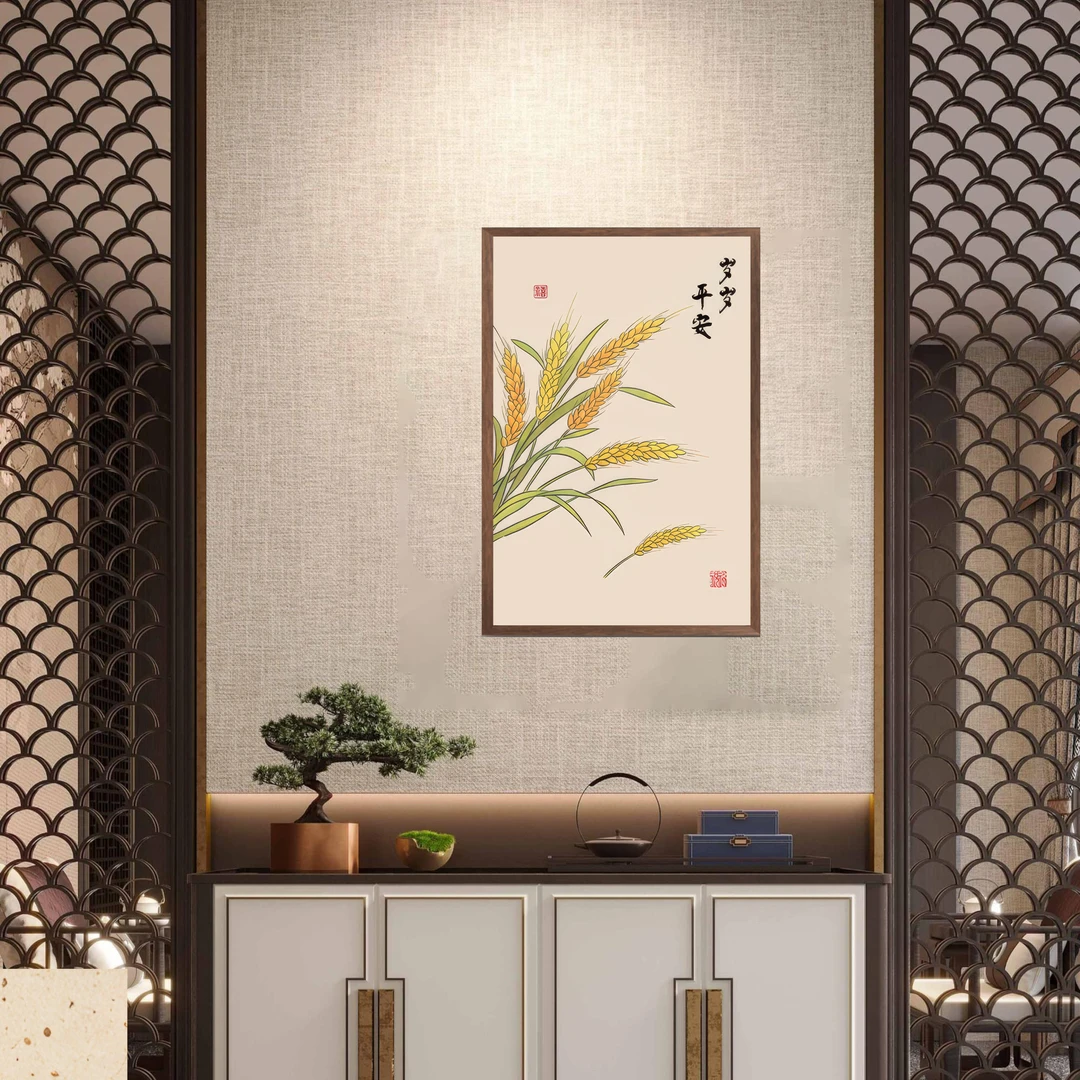 278-40*60新中式餐厅装饰画岁岁平安寓意好饭厅客厅背景墙面挂画