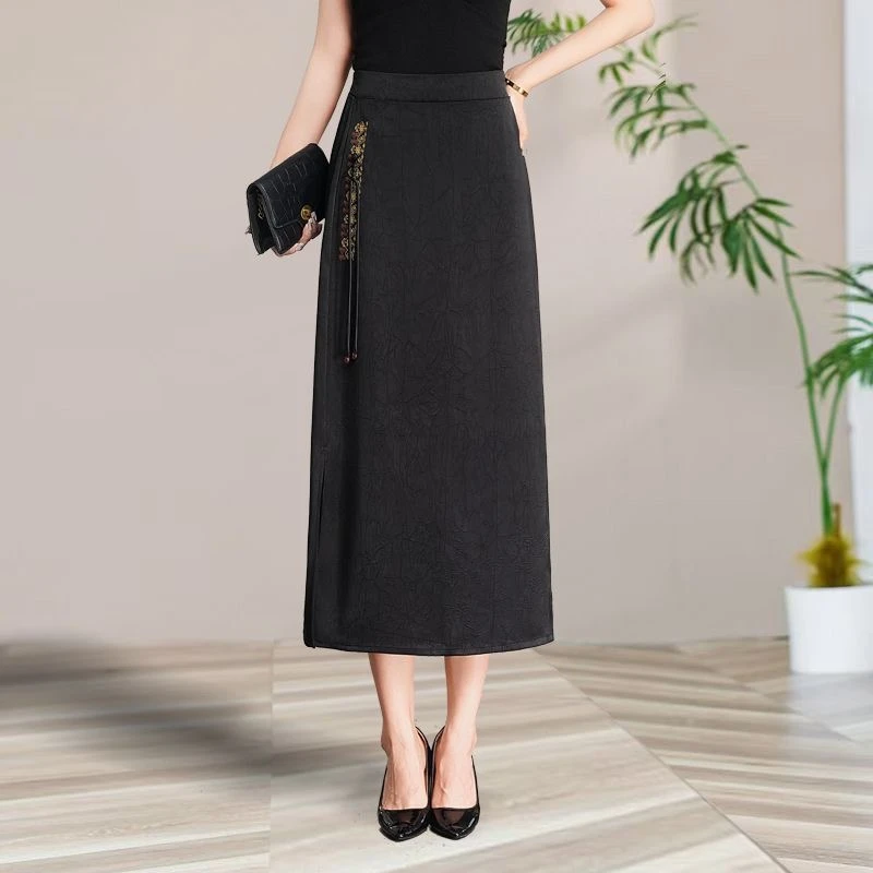 夏款复古显瘦开叉改良旗袍裙修身直筒微大摆半身裙