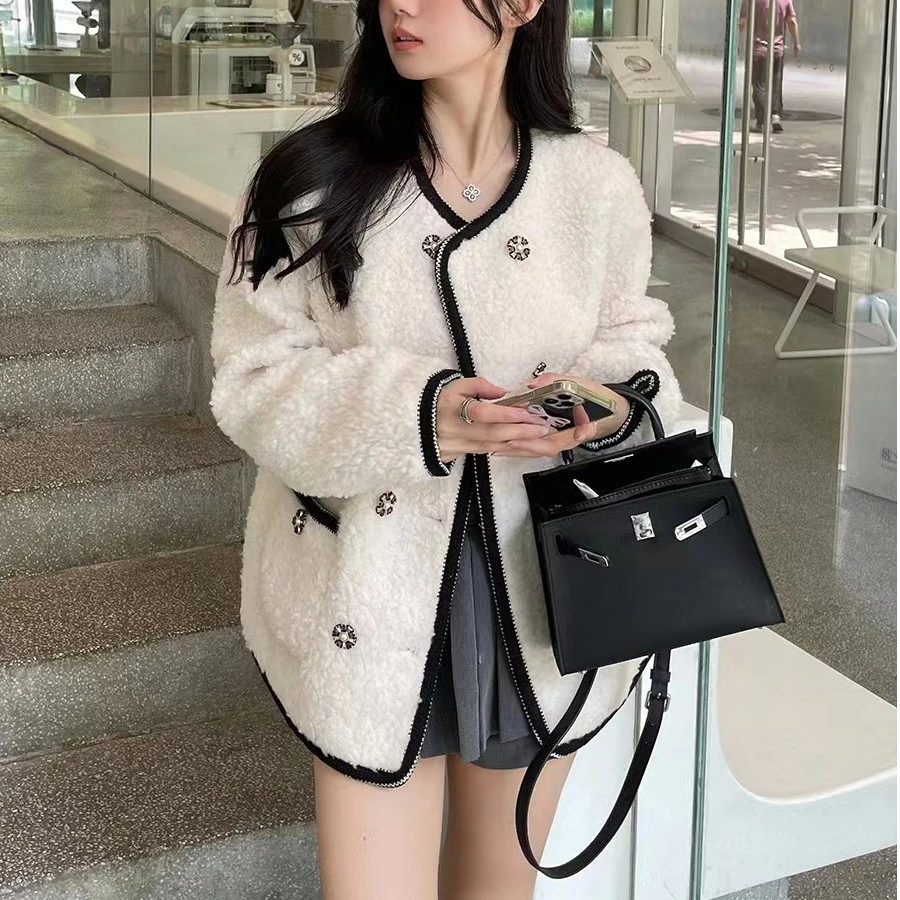 3107佳选轻奢穿搭皮毛一体拼色气质百搭短款外套