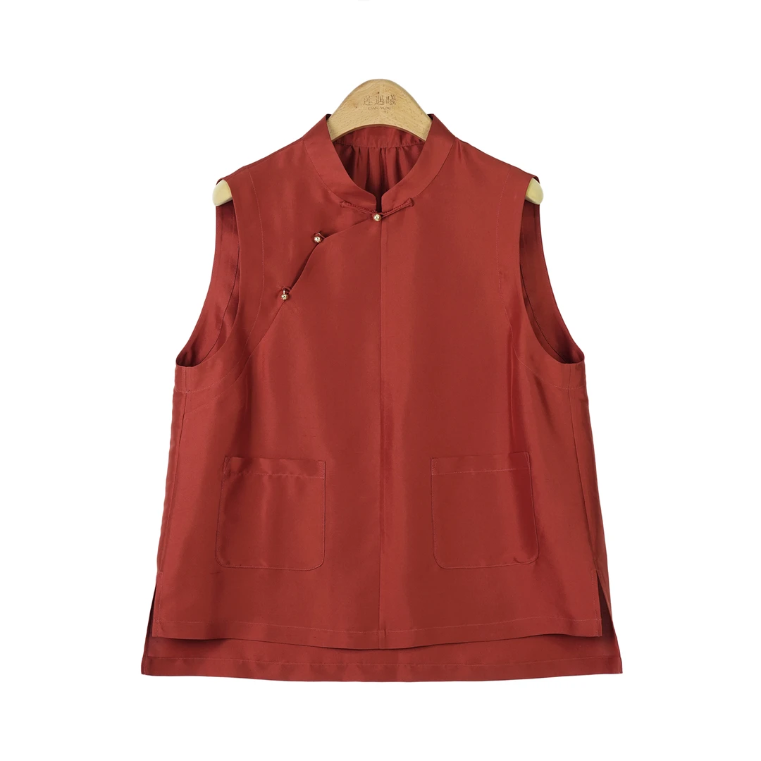 双宫绸新中式国风女装SLS25SS109上衣红色立领