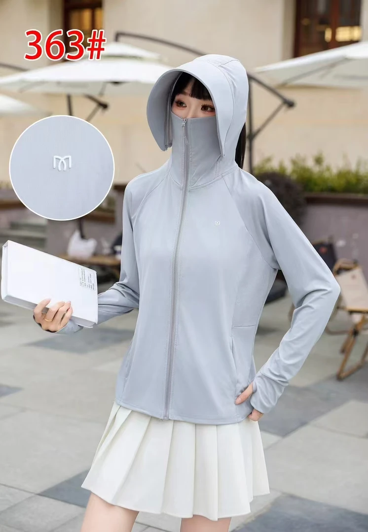 防晒衣女莫代尔冰丝防紫外线夏季短款透气连帽遮脸运动长袖外套