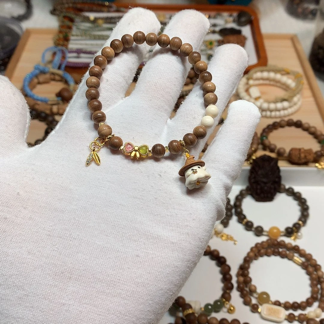 手串/手链檀香木印度迈索尔老山檀香老料黑肉横纹小精灵单圈卡6