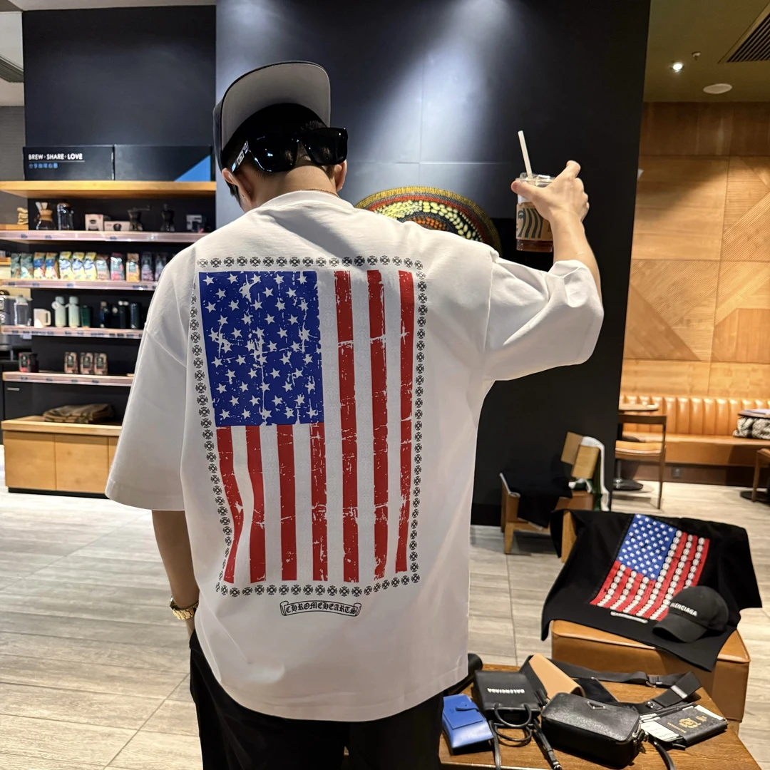 宽松【后背旗帜印花短袖】男女同款D28273