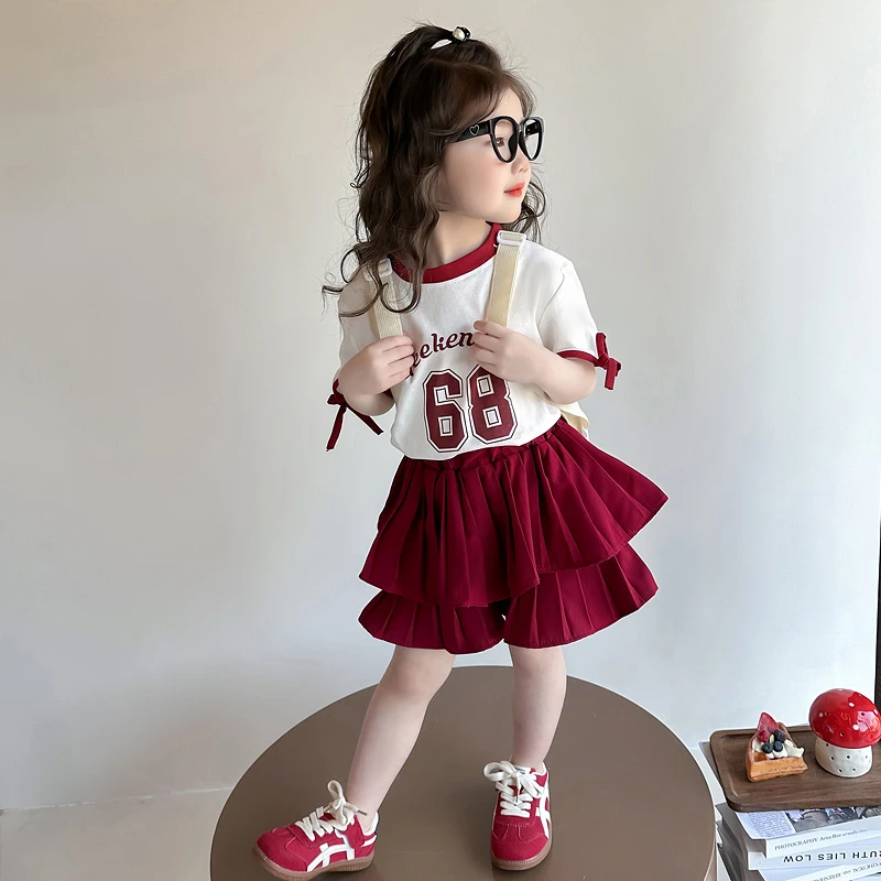 女童连衣裙夏装2025新款洋气儿童百褶裙套装时髦女孩夏季红色裙子