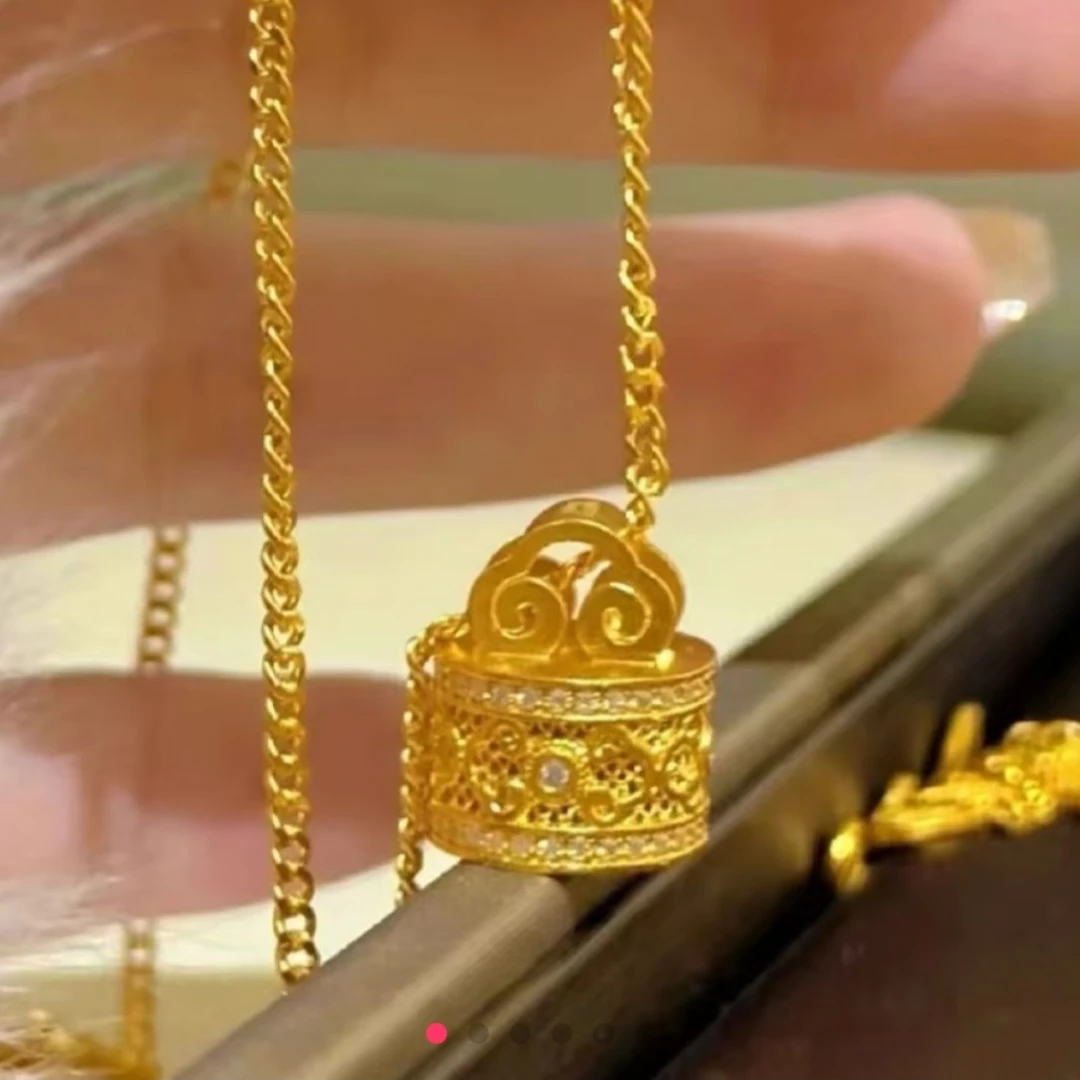 铜合金吊坠 肖邦项链 古法如意玺福字印章吊坠女点钻镶嵌项链