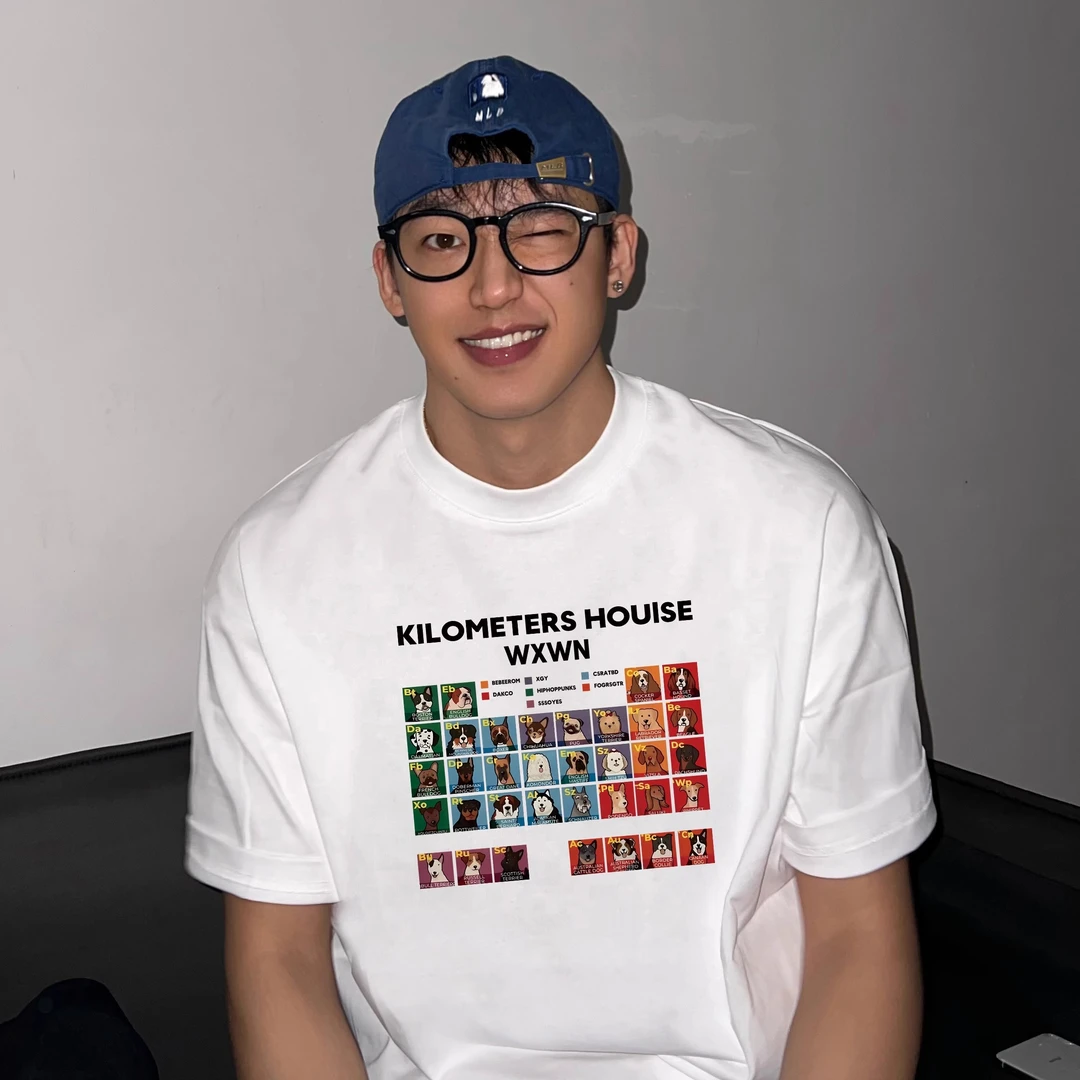 HIP潮牌美式原创小狗印花短袖t恤夏季纯棉男女情侣宽松半袖体恤衫