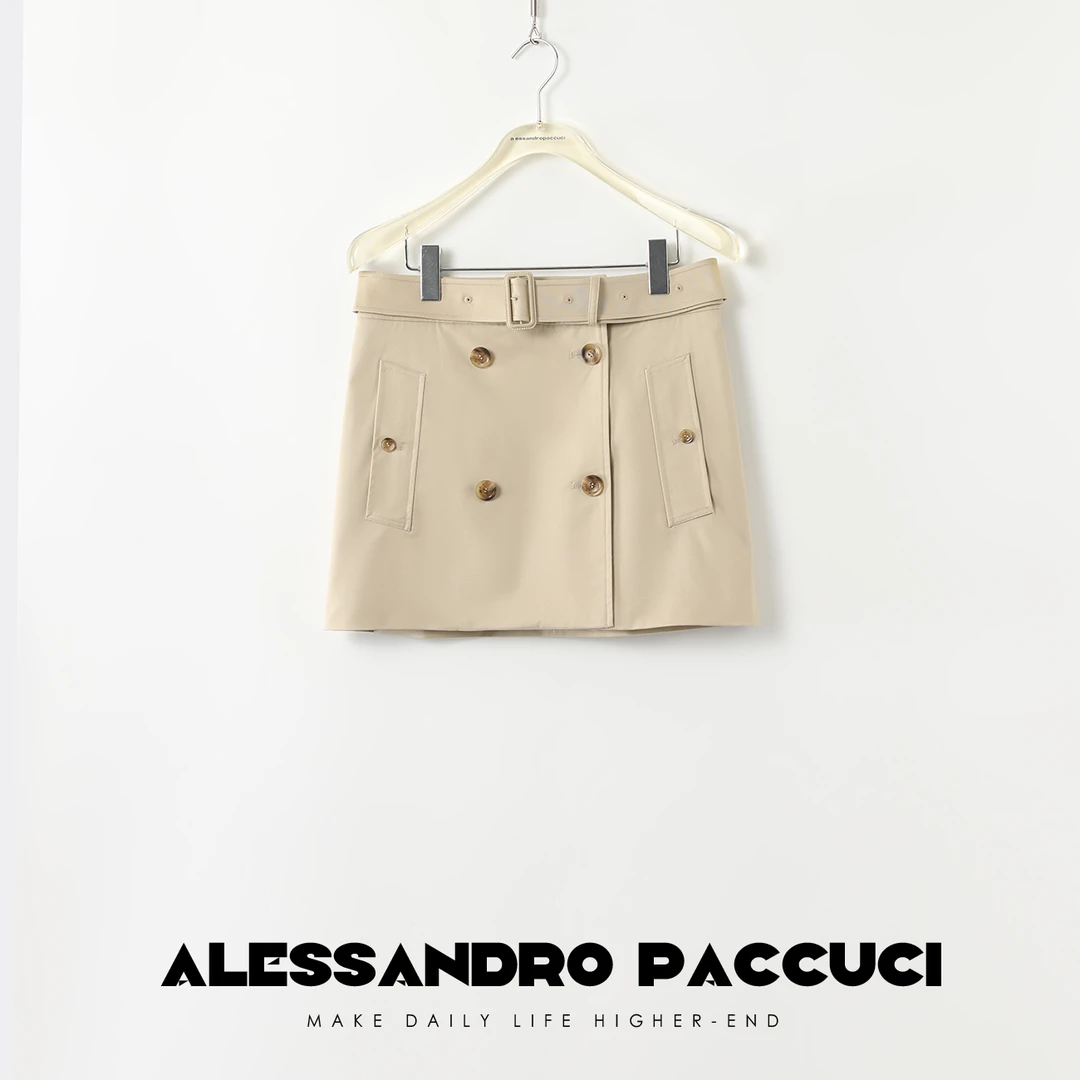 AP洛哥33002QB【风棉】高含棉细斜纹卡其色时尚百搭高腰女士短半裙