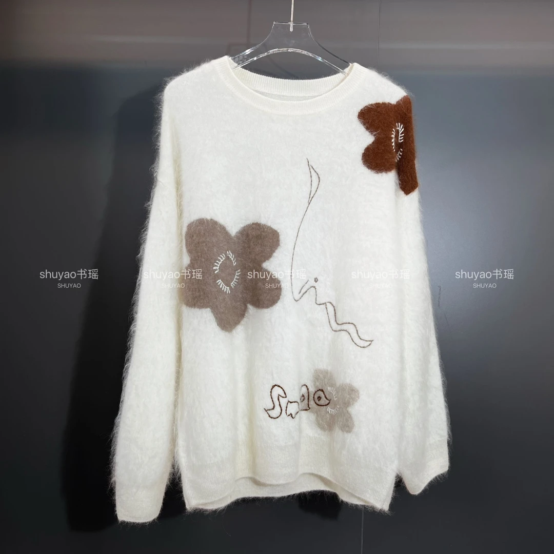 【顶奢系列】100%山羊绒重磅针织毛衣提花圆领轻奢加厚宽松显瘦