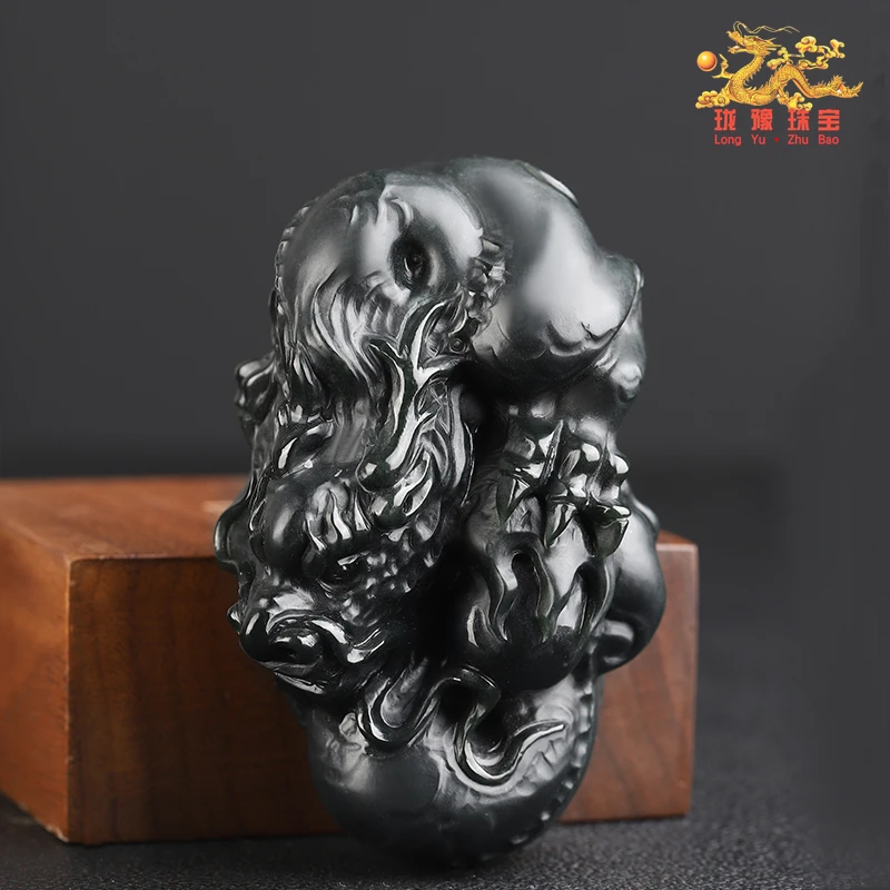 真品新疆和田玉生肖龙文玩手把件细料青玉龙盘玩玉器把件男士女士