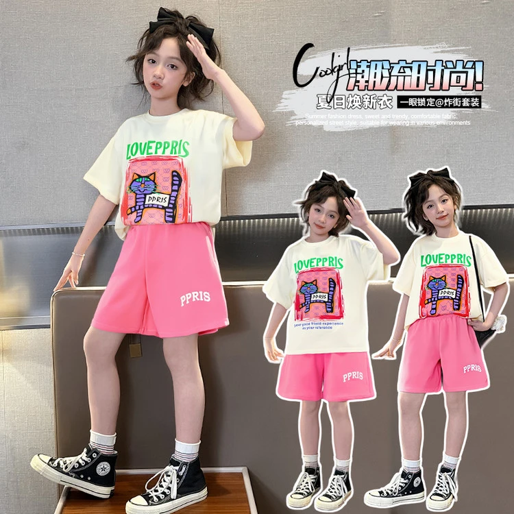女童短袖套装夏季2025新款中大儿童休闲时尚女生时髦女孩薄款套装