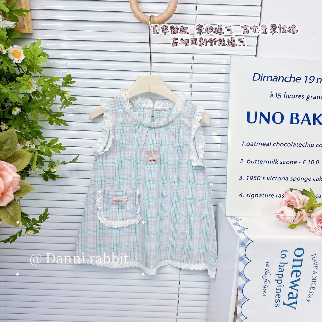 【Dannirabbit】蕾丝花边格子女童连衣裙X-7945
