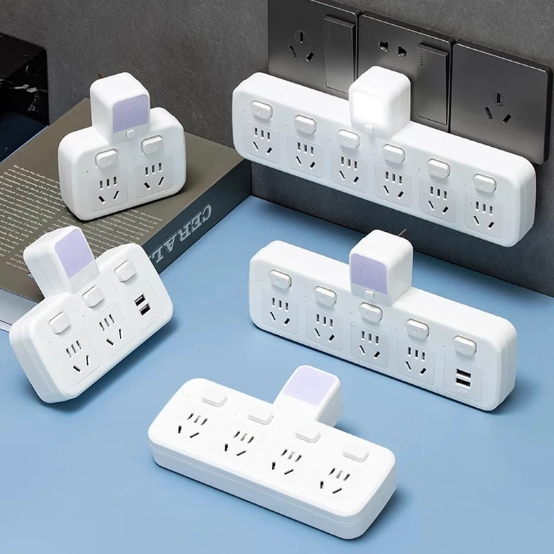 公正牛适用功能面板多孔转换器插座扩展插头家用一转二三多位带夜