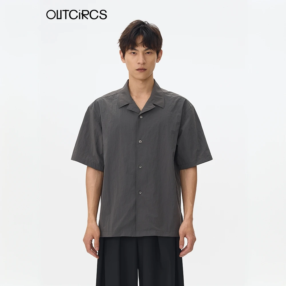 OUTCiRCS肌理感古巴领短袖衬衫2025夏季新款男女宽松简约薄款衬衣